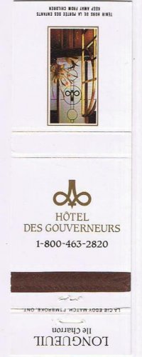 Matchbook Cover Hotel Des Gouverneurs Longueuil Ile Charron