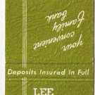 Matchbook Cover Lee Savings Bank Lee Massachusetts Travelers Checks