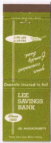 Matchbook Cover Lee Savings Bank Lee Massachusetts Travelers Checks