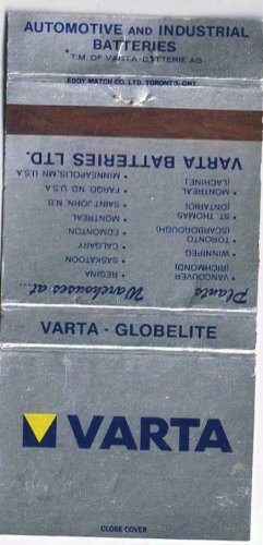 Advertising Matchbook Cover Varta Batteries