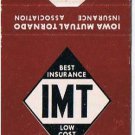 Iowa Matchbook Cover Des Moines IMT Iowa Mutual Tornado Insurance Association
