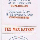 Matchbook Cover Texas Longhorn Tex-Mex Eatery Mississauga Kitchener Ontario