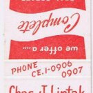Matchbook Cover Chas J Liptak Insurance Pittsburgh Pennsylvania