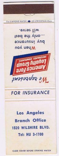 Matchbook Cover America Fore Loyalty Group Insurance Los Angeles