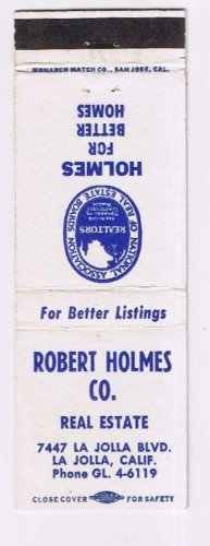 Matchbook Cover Robert Holmes Real Estate La Jolla California