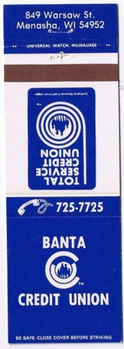 Matchbook Cover Banta Credit Union Menasha Wisconsin
