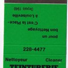 Matchbook Cover Teinturerie St Laurent Cleaner Louiseville Quebec Green