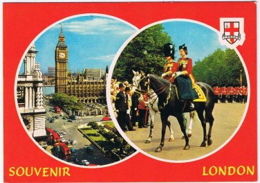 United Kingdom UK Postcard London QE II On Horseback Big Ben