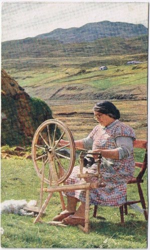 Postcard A Crofter At Her Spinning Wheel Port Nan Long Isle Of Skye UK
