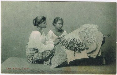 Postcard Two Ladies Lace Making Ceylon Sri Lanka
