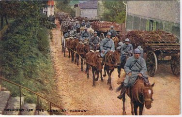 Postcard WWI Bringing Up The Guns At Verdun French Army