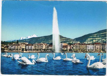 Switzerland Postcard Geneva Jet d'Eau Water Jet Mont Blanc