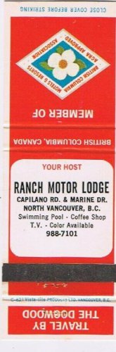 Matchbook Cover Ranch Motor Lodge North Vancouver BC