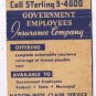 Matchbook Cover Government Employees Insurance Company Washington DC