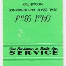Matchbook Cover Phil Bird Insurance Imperial Saskatchewan Green