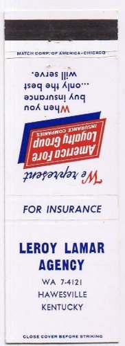 Matchbook Cover Leroy Lamar Agency Insurance Hawkesville Kentucky