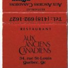 Matchbook Cover Restaurant Aux Anciens Canadiens Quebec City