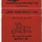 Matchbook Cover Restaurant Aux Anciens Canadiens Quebec City