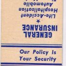 Matchbook Cover N H Walton Barnett Insurance Amsterdam New York