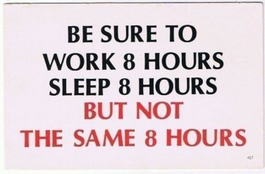 Comic Funny Postcard Work Sleep 8 Hours No 407 1975 Universal Crafts Toronto