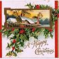 Christmas Postcards (2) Embossed Mistletoe With Inset Home Snow Scenes Germany