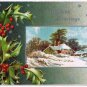 Christmas Postcards (2) Embossed Mistletoe With Inset Home Snow Scenes Germany