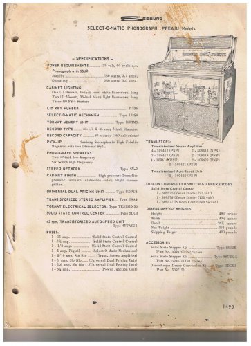 Seeburg Select-O-Matic Phonograph Manual Model PFEAIU