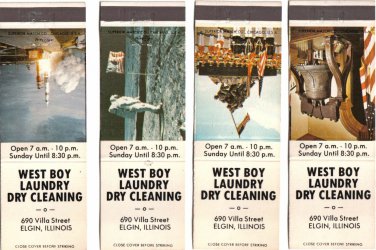 Illinois Matchbook Cover Elgin West Boy Laundry Dry Cleaning Set of 4