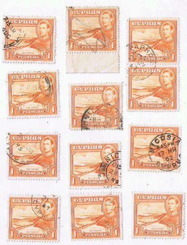 Cyprus King George VI 1 Piastre Stamps (12) Used VG