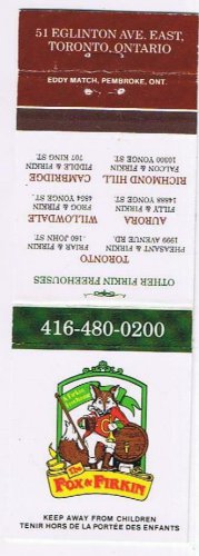 Matchbook Cover The Fox & Firkin Toronto & Aurora Cambridge Willowdale Ontario