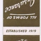 Matchbook Cover Robert T Groom Agency Insurance Murfreesboro Tennessee