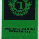 Matchbook Cover Green Blue Mountain Lions Club Harrisburg Pennsylvania