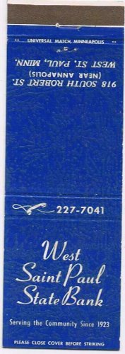 Matchbook Cover West Saint Paul State Bank St Paul Minnesota Night Deposits