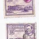 Cyprus King George VI 1 1/2 Piastre Stamps (2) Used VG