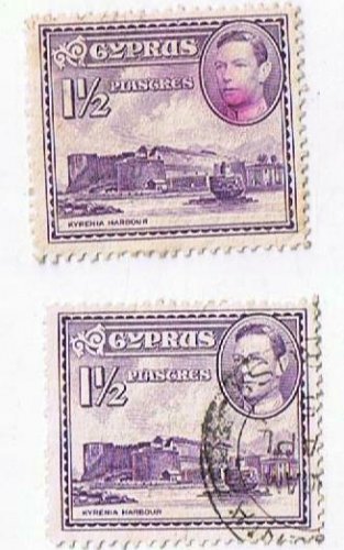 Cyprus King George VI 1 1/2 Piastre Stamps (2) Used VG
