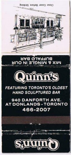 Matchbook Cover Quinn's Mix & Mingle Buffalo Bar Toronto Ontario