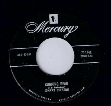 Johnny Preston Running Bear 45 rpm My Heart Knows Mercury NM