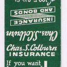 Matchbook Cover Chas S Colburn Insurance Chattanooga Tennessee