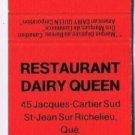 ST JEAN SUR RICHELIEU Matchbook Dairy Queen Restaurant Eddy Match