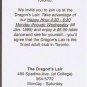 Toronto Ontario Advertising Card Dragons Lair Adult Entertainment Risque