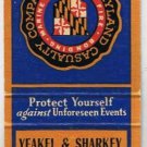 Matchbook Cover Yeakel & Sharkey Insurance Cranford New Jersey