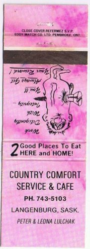 Saskatchewan Matchbook Cover Langenburg Country Comfort Service & Cafe