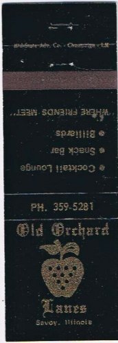 Matchbook Cover Old Orchard Lanes Billiards Savoy Illinois Black