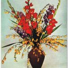 Postcard Bouquet Of Flowers In Vase Gladiolus Forsythia Larkspur