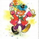 Comic Postcard Clown With Flowers And Horn