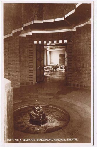 United Kingdom UK Postcard Shakespeare Memorial Theatre Fountain & Staircase
