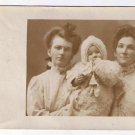 Portrait Postcard Sepia Two Ladies & Baby RPPC Sailboat On Back 1905-08