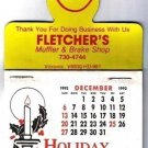 Fletcher's Muffler Brake Shop Happy Face Magnetic Calendar 1993 Fridge Magnet