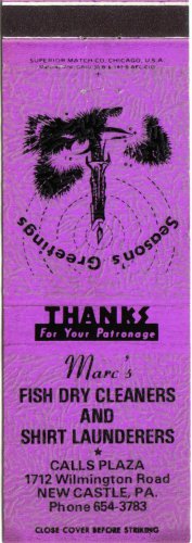 Pennsylvania Matchbook New Castle Marcs Fish Drycleaners & Launderers Purple