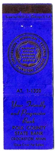 Matchbook Cover Polk County State Bank Crookston Minnesota